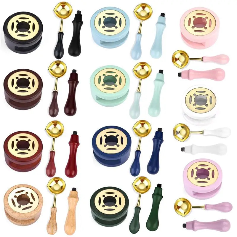 1/2/3pcs Wax Seal Set Wood Wax Melting Lacquer Furnace With /Spoon/Handle Wax Bead Melting Heater Wax Pot Heater For Stamp Craft