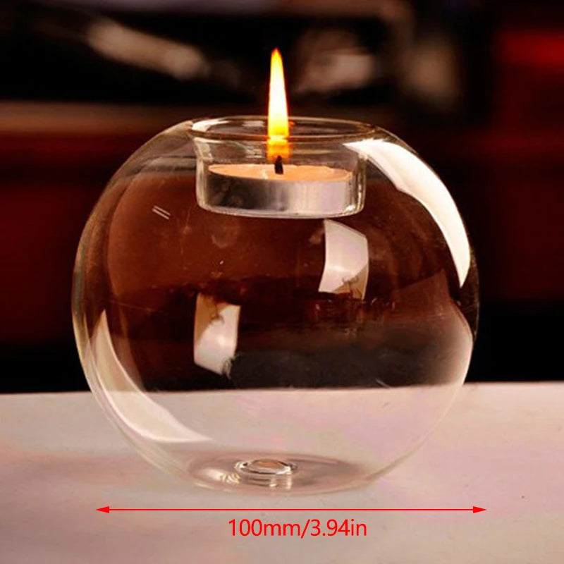 Clear Glass Tea Spot Candle Holder, Hollow Round Light, Living Room Decoration, Wedding Decoration, Home Decoration, 1PC