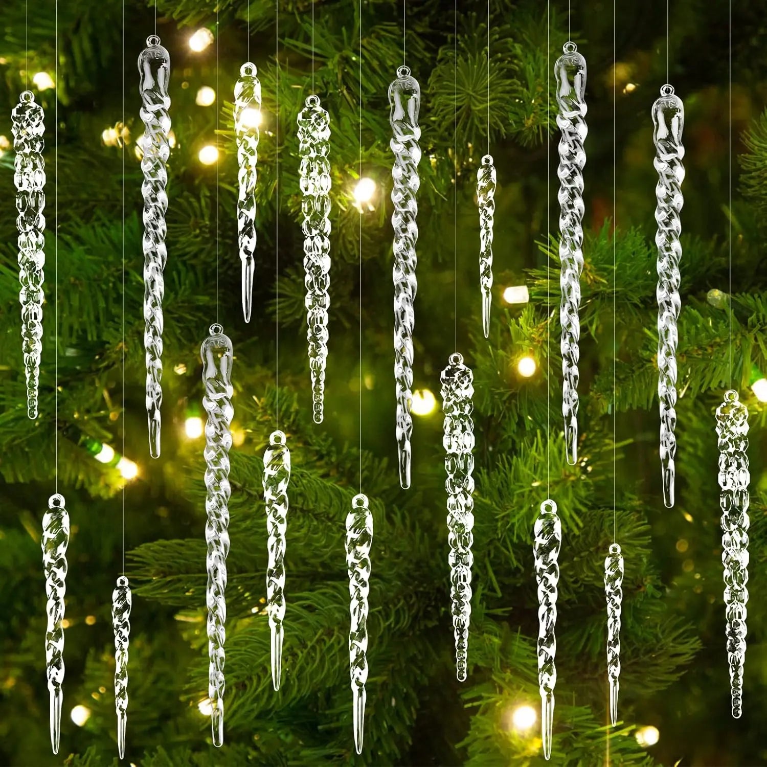 Christmas Tree Crystal Decorations Clear Acrylic Xmas Tree Icicle Hanging Ornaments for Christmas New Year Holiday Party Decor