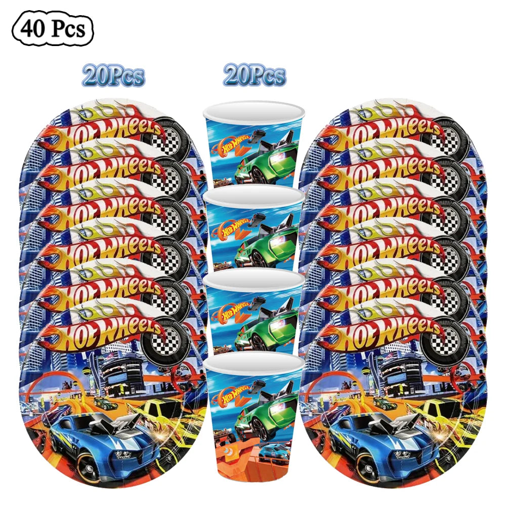 Boys Favor Birthday Backdrop Decoration Kids Hot Wheels Baby Shower Balloons Paper Tableware Cartoon Race Car Party Supplies