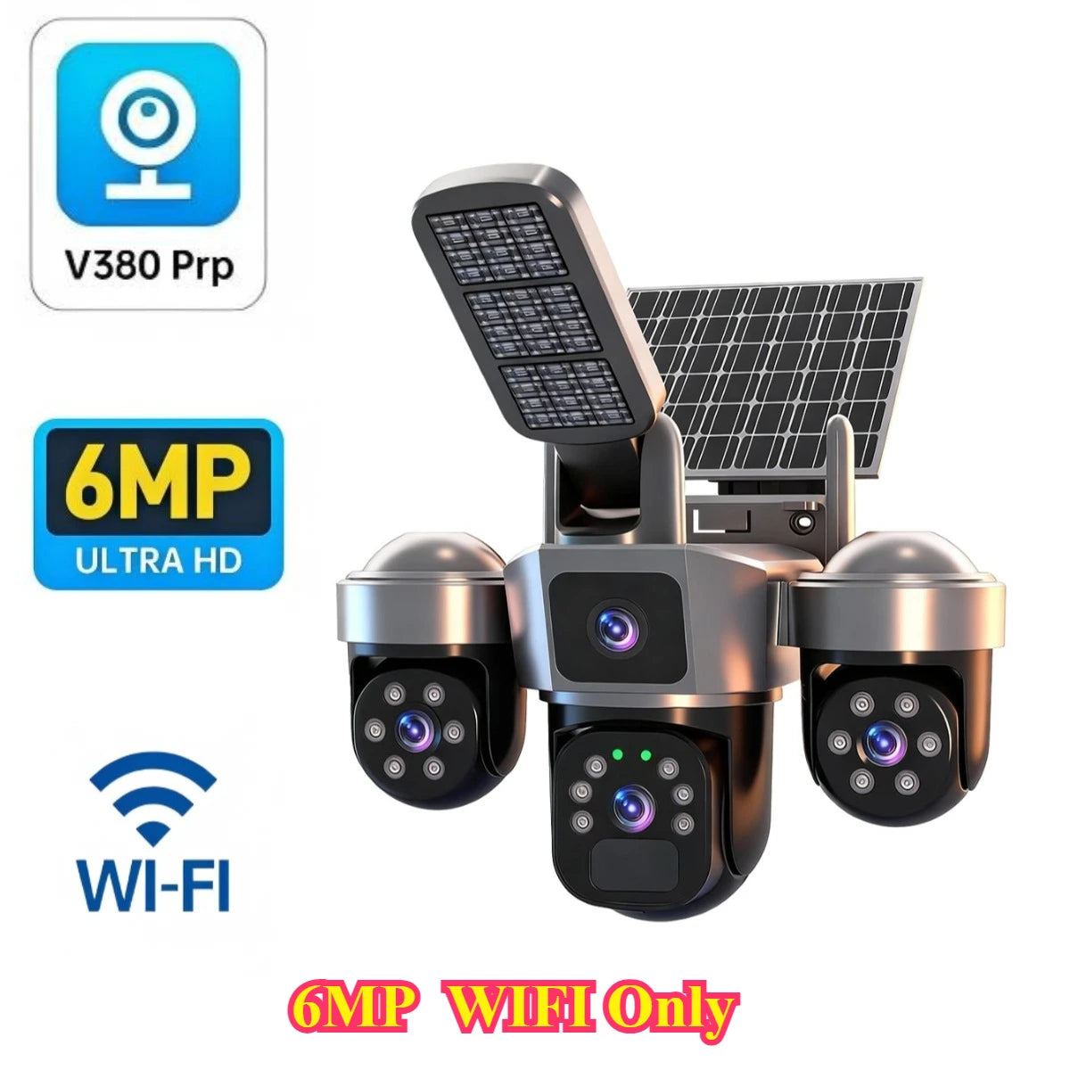6MP Solar Security Camera Outdoor, 100% Wireless Auto Tracking PTZ Camera, PIR Human Detection & Siren Alarm, Color Night Vision