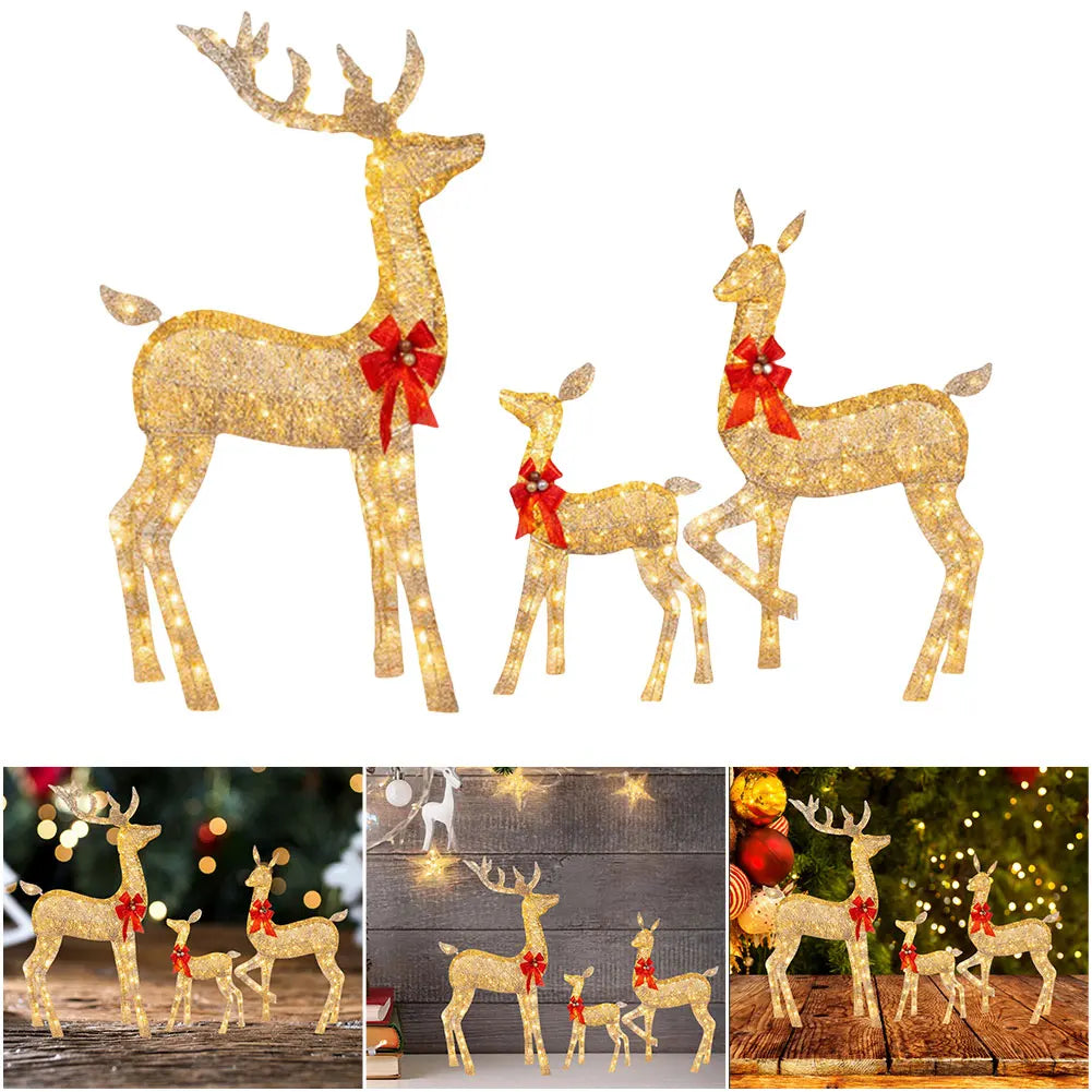 3 Pcs Light Up Christmas Yard Decoration Cute Lighted Reindeer Xmas Decoration Light Up Display for Yard Patio Lawn Garden Party