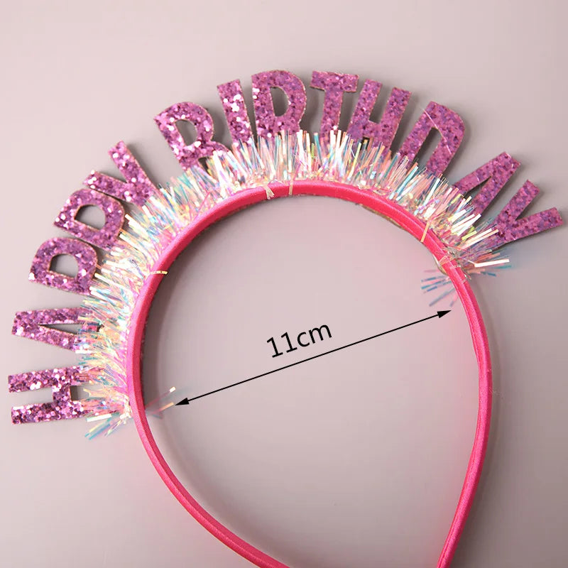Glitter HAPPY BIRTHDAY Sequin Headband Birthday Decoration Birthday Party Decorations Kids Adult Girl Pink Silver Blue Headbands