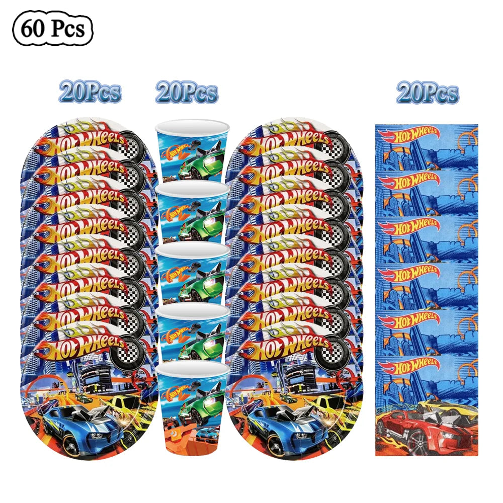 Boys Favor Birthday Backdrop Decoration Kids Hot Wheels Baby Shower Balloons Paper Tableware Cartoon Race Car Party Supplies
