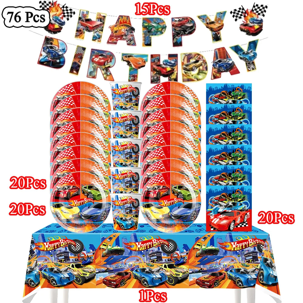 Boys Favor Birthday Backdrop Decoration Kids Hot Wheels Baby Shower Balloons Paper Tableware Cartoon Race Car Party Supplies