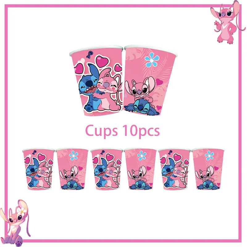 Stitch Birthday Party Decoration Pink Theme Paper Napkins Plates Cups Tableware Set Background Party Decoration Supplies For Kid