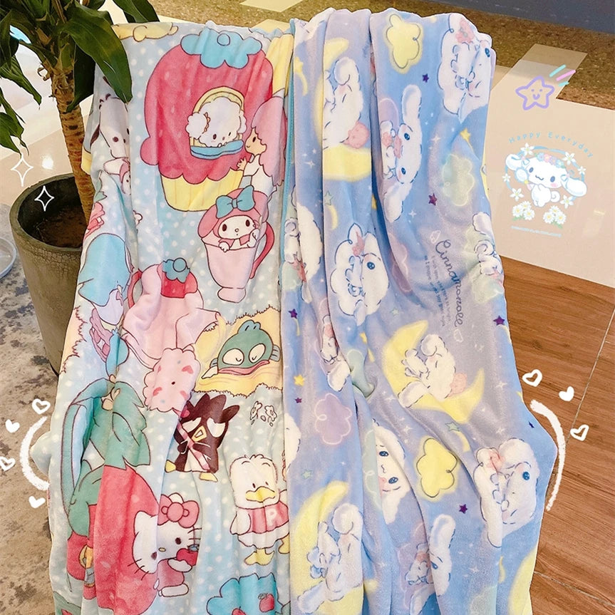Japanese Style Flannel Blanket Lovely Nap Blanket Cartoon Bedroom Sofa Comfortable Warm Blanket Single Size Travel Cover Blanket
