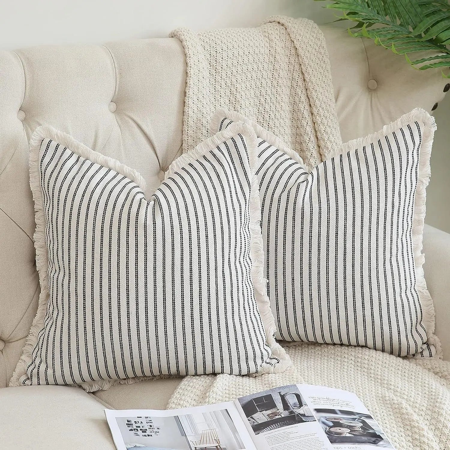 Linen Striped Plaid Jacquard Crochet Pillow Case 50x50 Nordic Simple Pillow Covers Decorative Living Room throw Pillows for Sofa