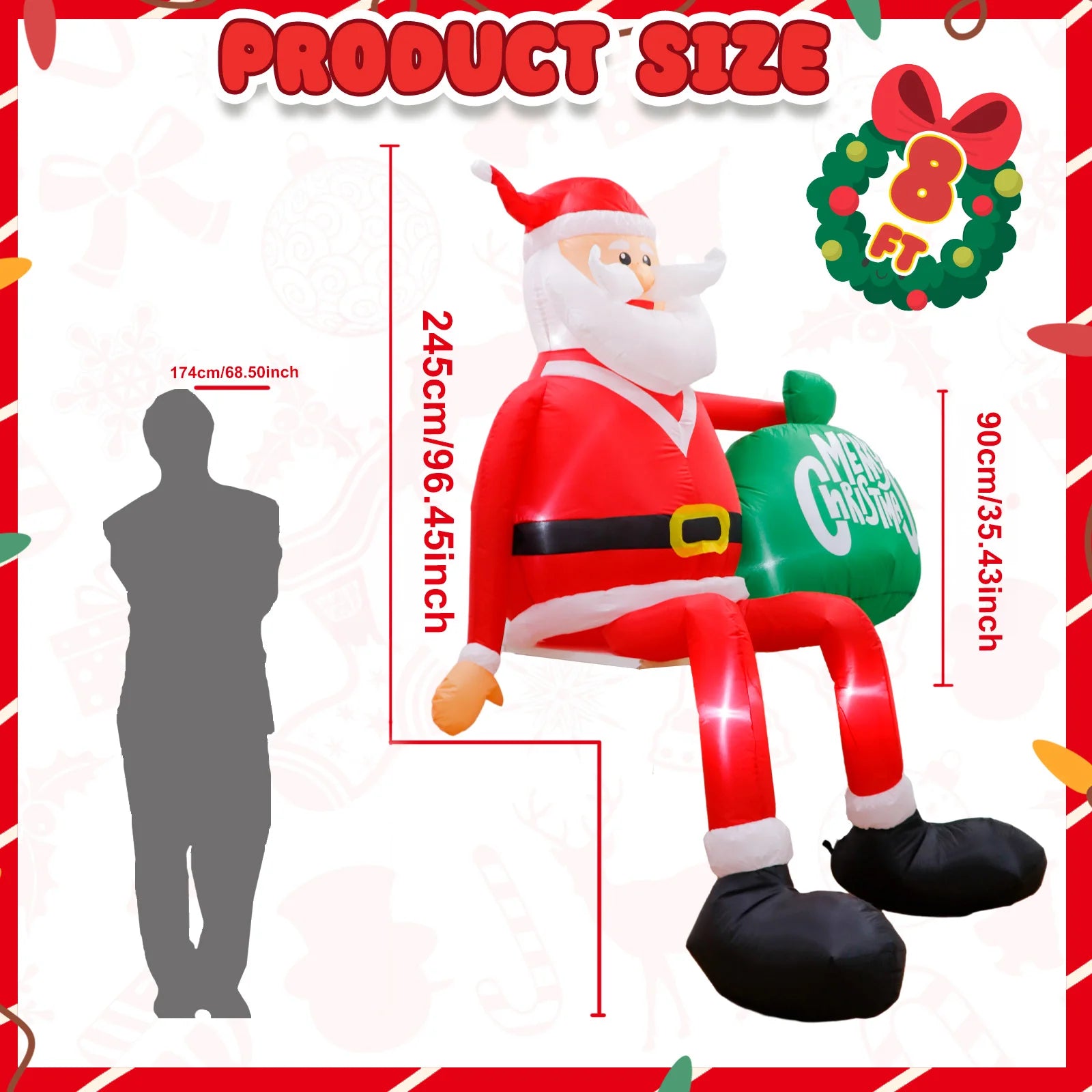 OurWarm 8FT Christmas Inflatable Outdoor Decor, Climbing Inflatable Santa Claus Decor Blow Up Yard Decor, for Yard Roof Garden