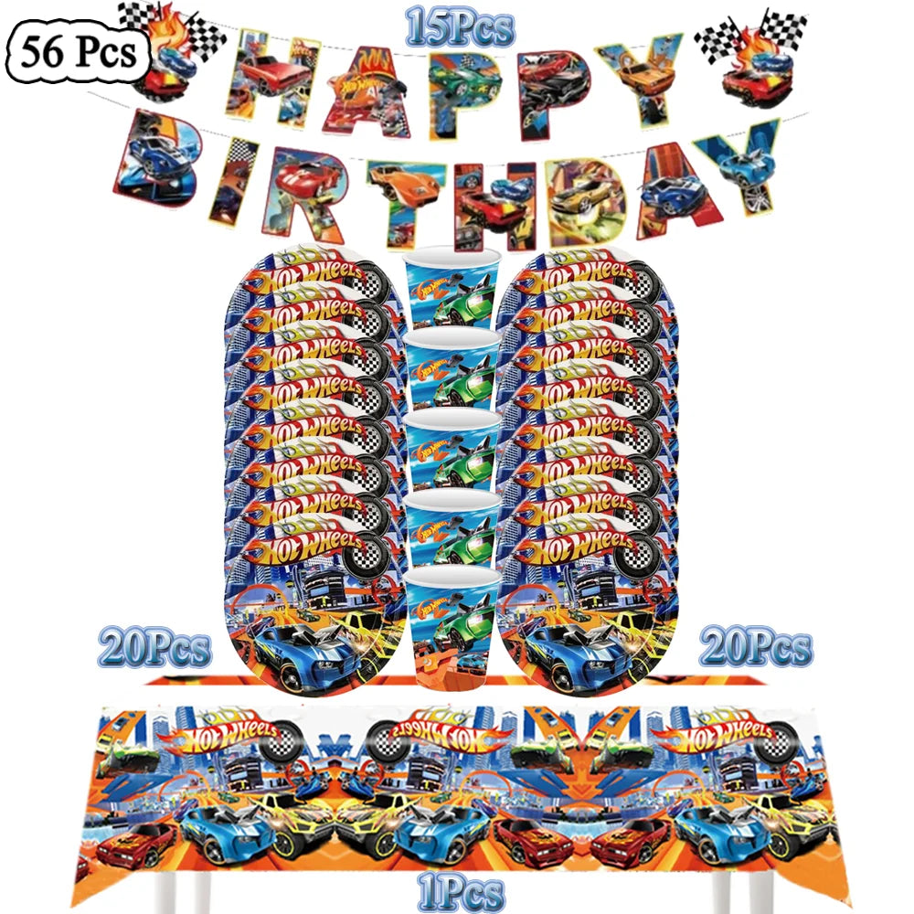 Boys Favor Birthday Backdrop Decoration Kids Hot Wheels Baby Shower Balloons Paper Tableware Cartoon Race Car Party Supplies