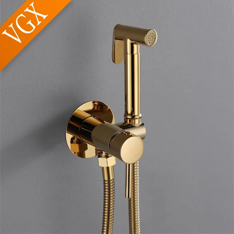 VGX Brass Bidet Faucet Set Handheld Ducha Higienica Hot Cold Toilet Crane Women Washer Bathroom Shattaf Sprayer Hygienic Shower