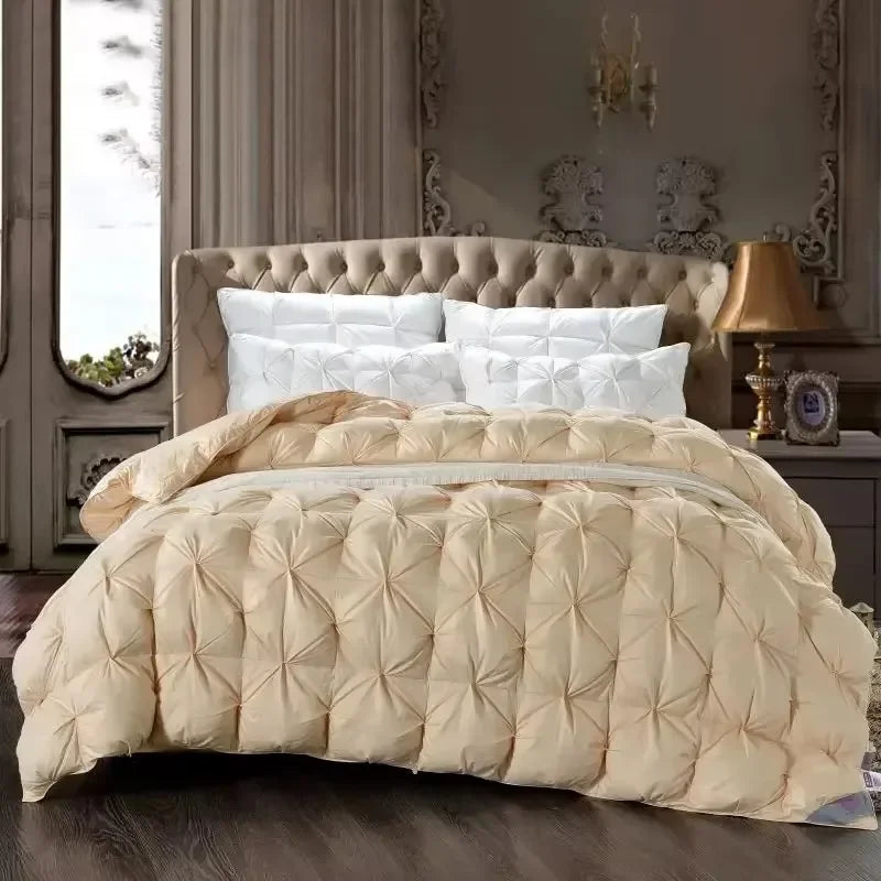 High Grade 100% White Goose Down Quilt Winter Warm Feather Duvet Queen King Cozy Lightweight 3D Bread Comforter Pinch Pleated