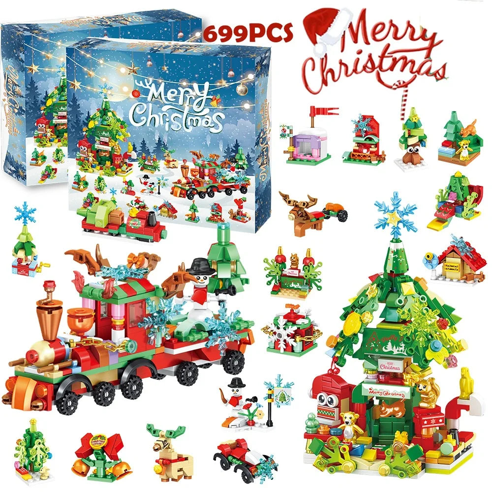 Hot Christmas Series Advent Calendar Gift Box 24Days Countdown Calendar Box Christmas Tree Bricks Model New Years Xmas Gift