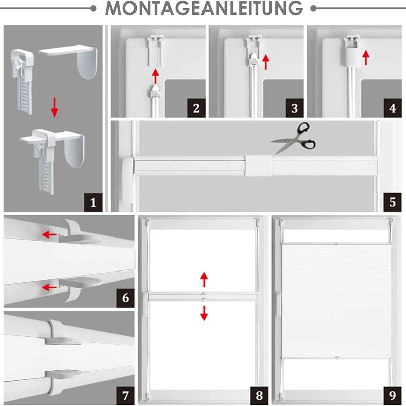 Pleated Blind, Klemmfix, No Drilling,Folding Roller Blind, Window Blind for Doors and Windows, Opaque, Privacy Protection