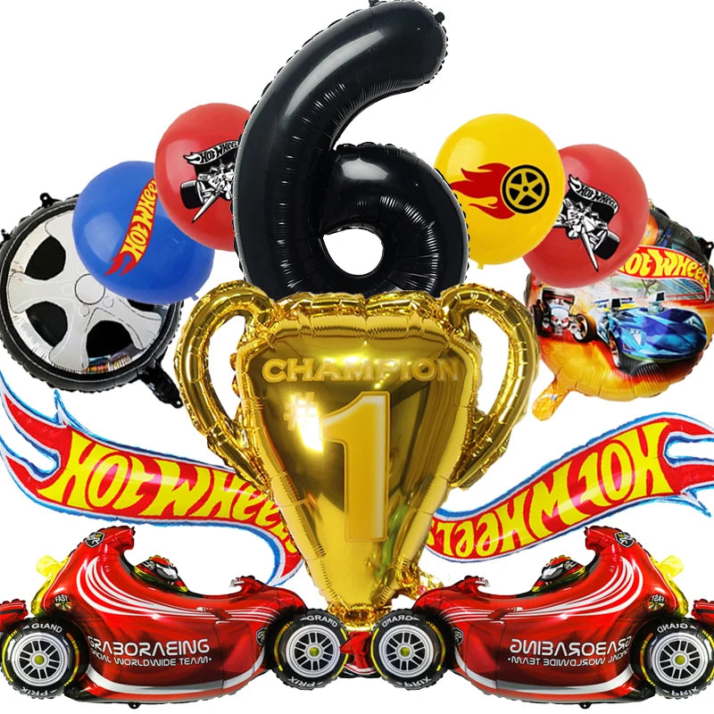 Boys Favor Birthday Backdrop Decoration Kids Hot Wheels Baby Shower Balloons Paper Tableware Cartoon Race Car Party Supplies