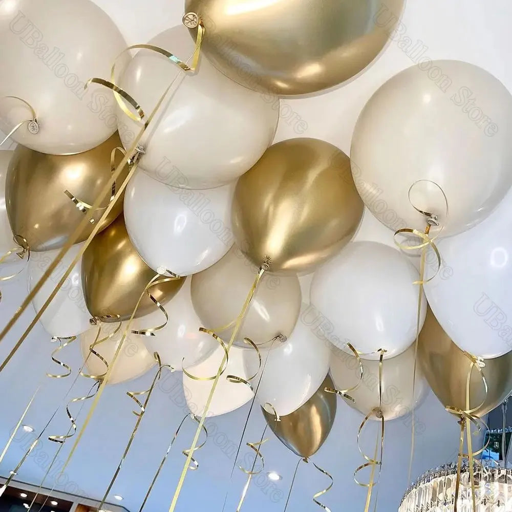 40Pcs White Sand Latex Balloons 10Inch Boho Sand White Metal Chrome Gold Balloons for Birthday Wedding Baby Shower Party Decor