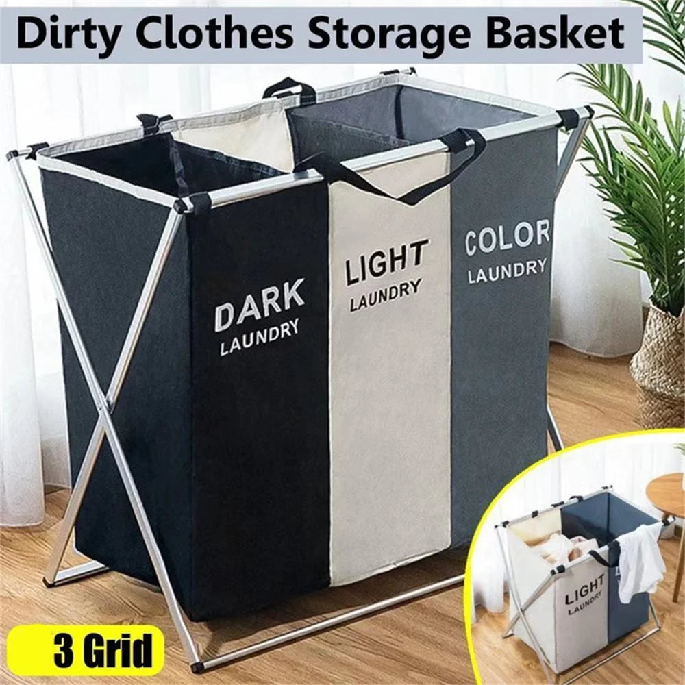 1-3Grids Laundry Basket Foldable Dirty Clothes Organizer Bathroom Waterproof Storage Basket Large Laundry Hamper Two Size New