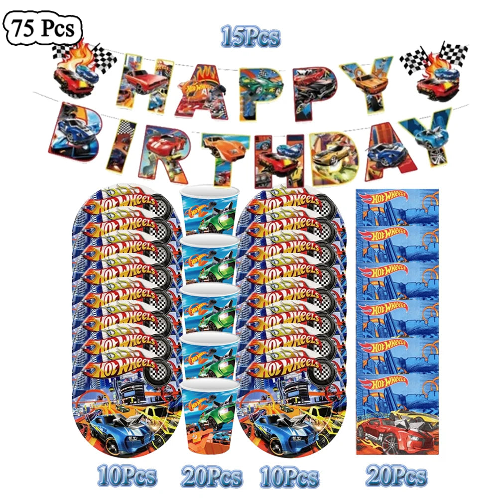 Boys Favor Birthday Backdrop Decoration Kids Hot Wheels Baby Shower Balloons Paper Tableware Cartoon Race Car Party Supplies