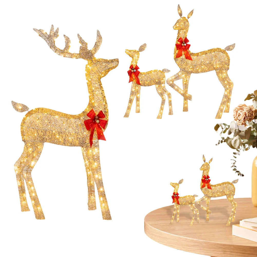 3 Pcs Light Up Christmas Yard Decoration Cute Lighted Reindeer Xmas Decoration Light Up Display for Yard Patio Lawn Garden Party