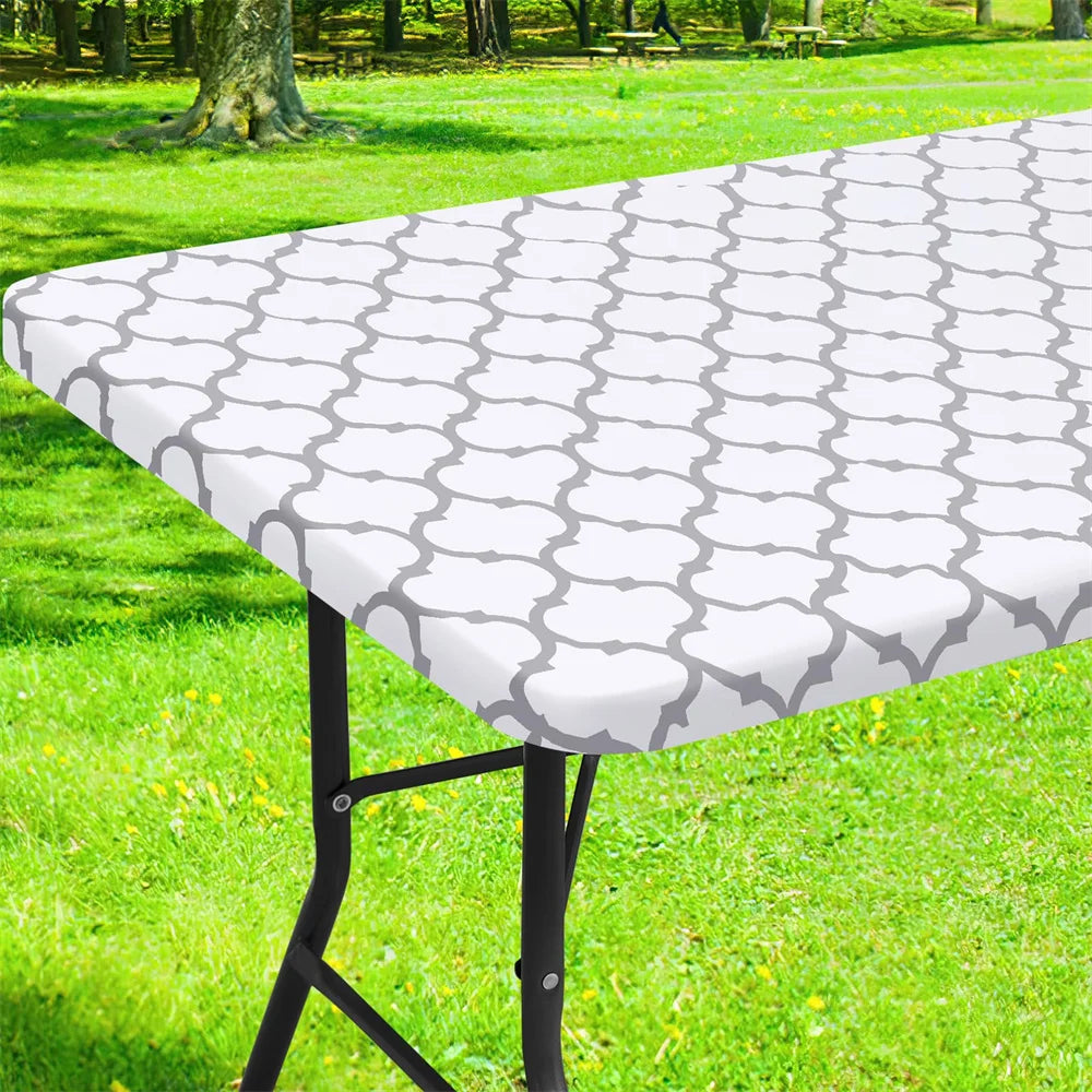 Olanly Rectangle Table Cloth Waterproof Elastic Fitted Table Covers For 4 Foot Tables Wipeable Tablecloth Camping Indoor Outdoor