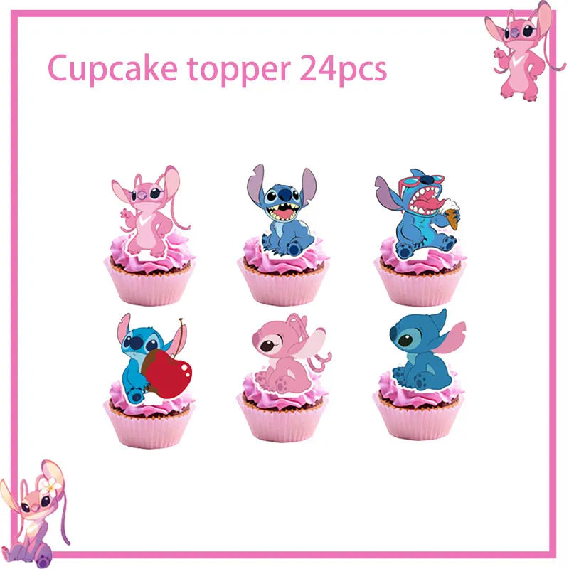 Stitch Birthday Party Decoration Pink Theme Paper Napkins Plates Cups Tableware Set Background Party Decoration Supplies For Kid