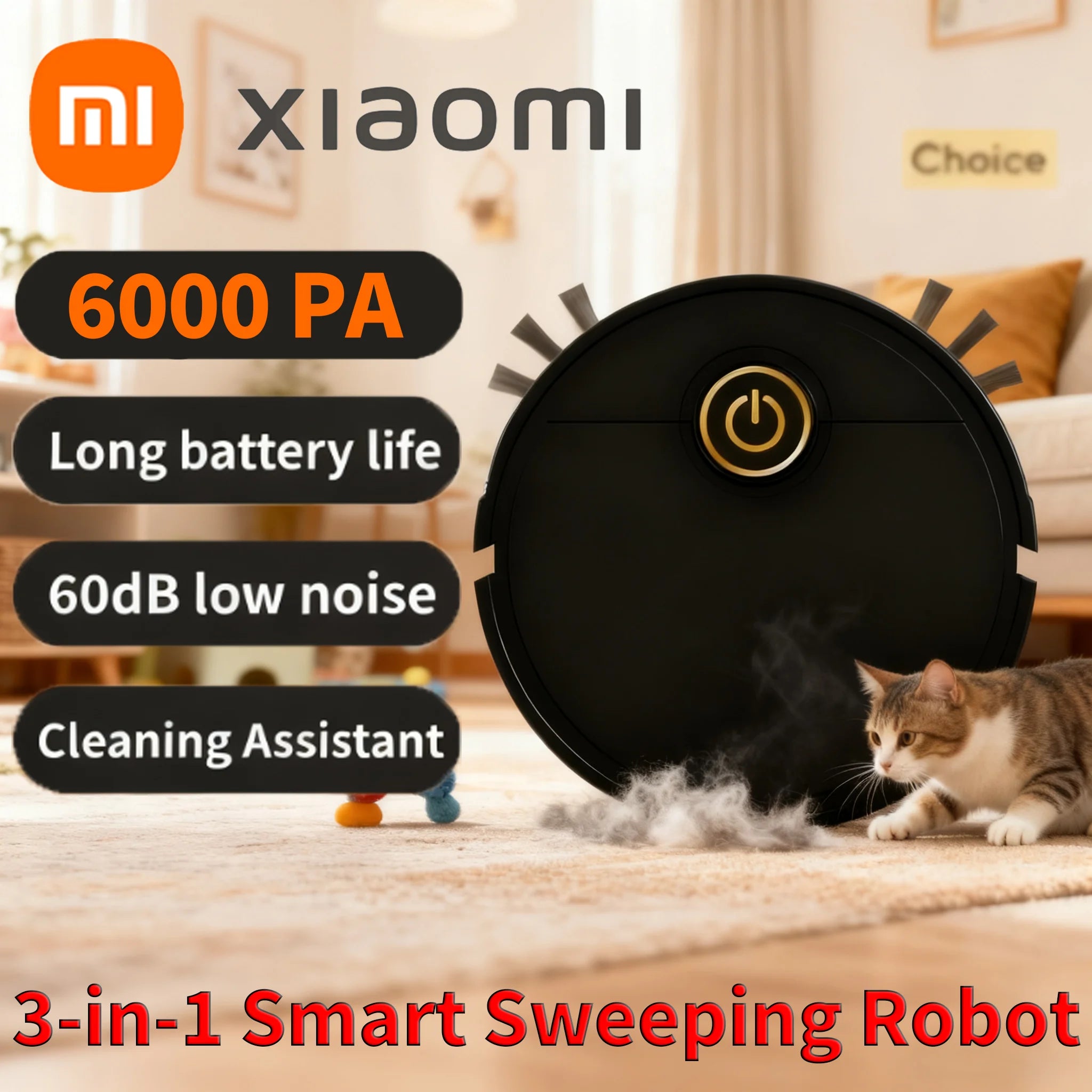 Xiaomi MIJIA 6000pa Smart Sweeping Robot Mop 3-in- Strong Suction Vacuum Washable Mop For Pet Hair Hard Floor Home Kitchen Room