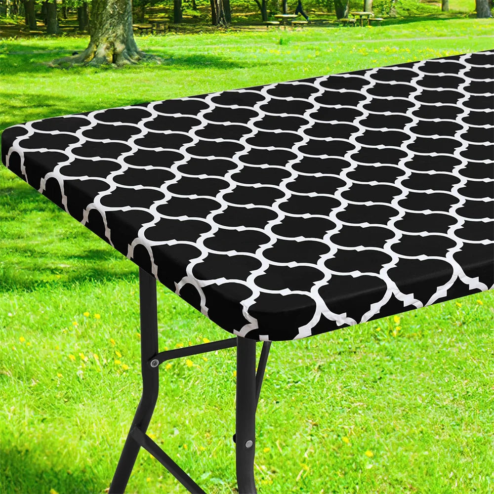 Olanly Rectangle Table Cloth Waterproof Elastic Fitted Table Covers For 4 Foot Tables Wipeable Tablecloth Camping Indoor Outdoor