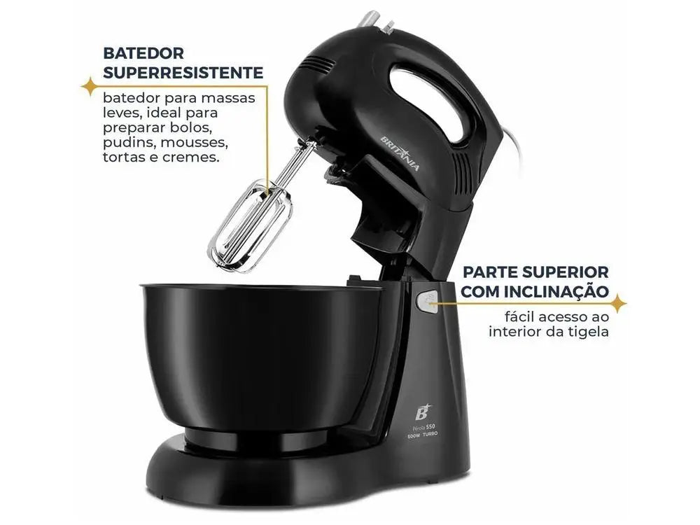 500W Black Britannia Mixer 4 Speeds 4.3L Pearl 550 - 110V