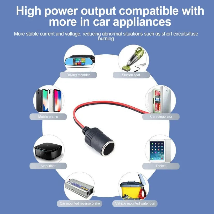 10A/20A Max 200W Car Mounted Cigarette Lighter Charger Female Socket Plug with 30cm Cable Connector Adapter Universal 12v