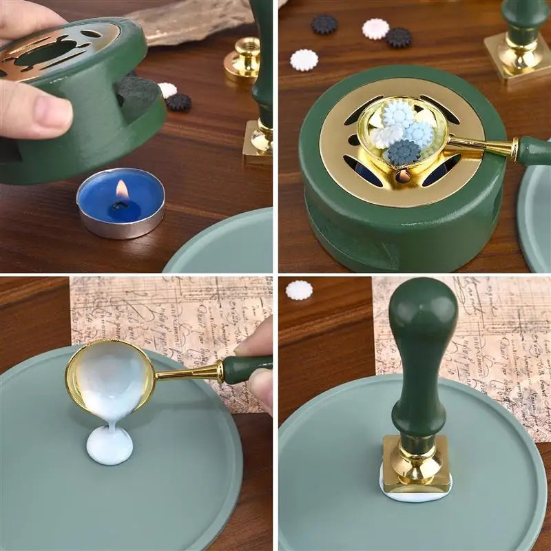 1/2/3pcs Wax Seal Set Wood Wax Melting Lacquer Furnace With /Spoon/Handle Wax Bead Melting Heater Wax Pot Heater For Stamp Craft