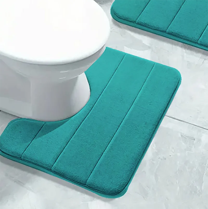 1PC pure color stripe bathroom toilet u-mat carpet, soft non-slip quick-dry bathroom mat, family bathroom bibulous shower carpet
