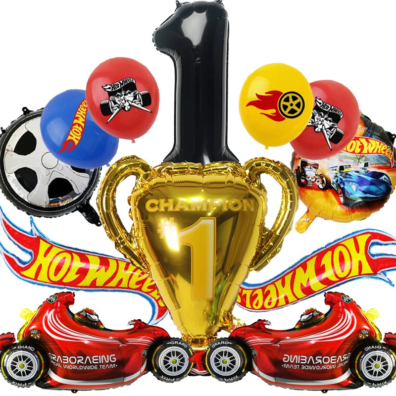Boys Favor Birthday Backdrop Decoration Kids Hot Wheels Baby Shower Balloons Paper Tableware Cartoon Race Car Party Supplies