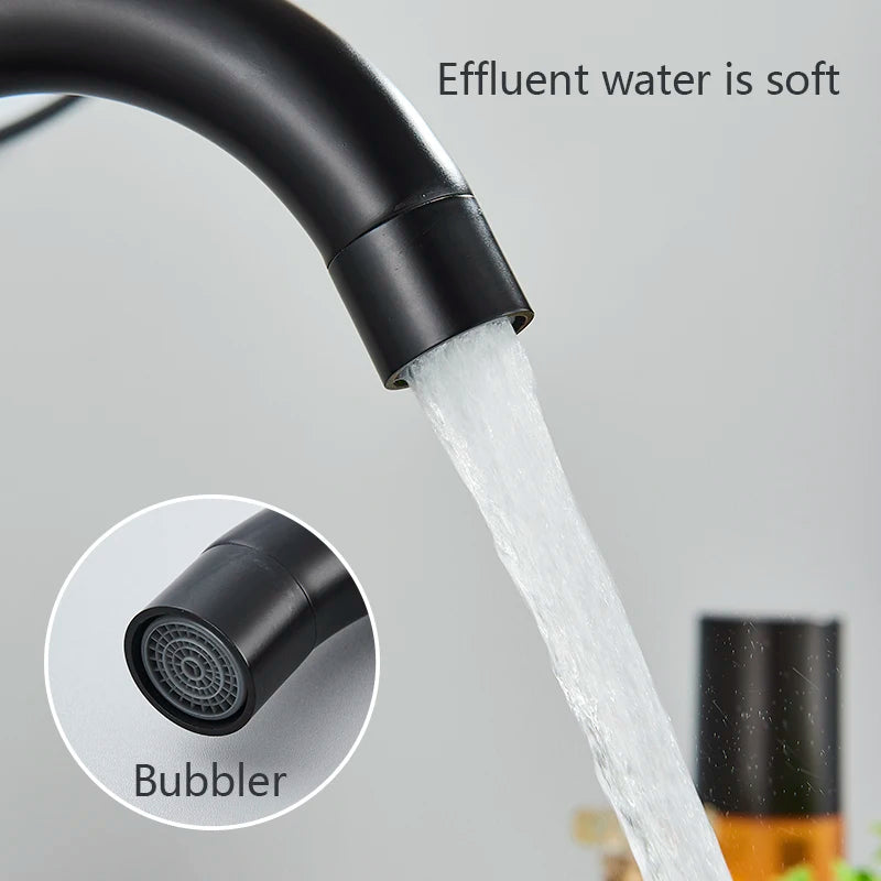 Bathroom Basin Faucet 304 Stainless Steel Hot Cold Wash Mixer Crane Tap 360 Rotation Sink Faucets Single Handle,Black/ White