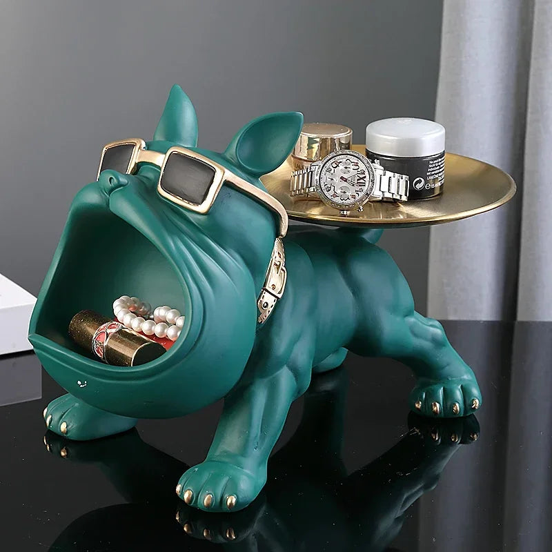 Resin Dog Statue Bulldog Statue Storage Tray Animal Decoration Resin Craft Art Sculpture Statue Dog Sculpture Home Decoration