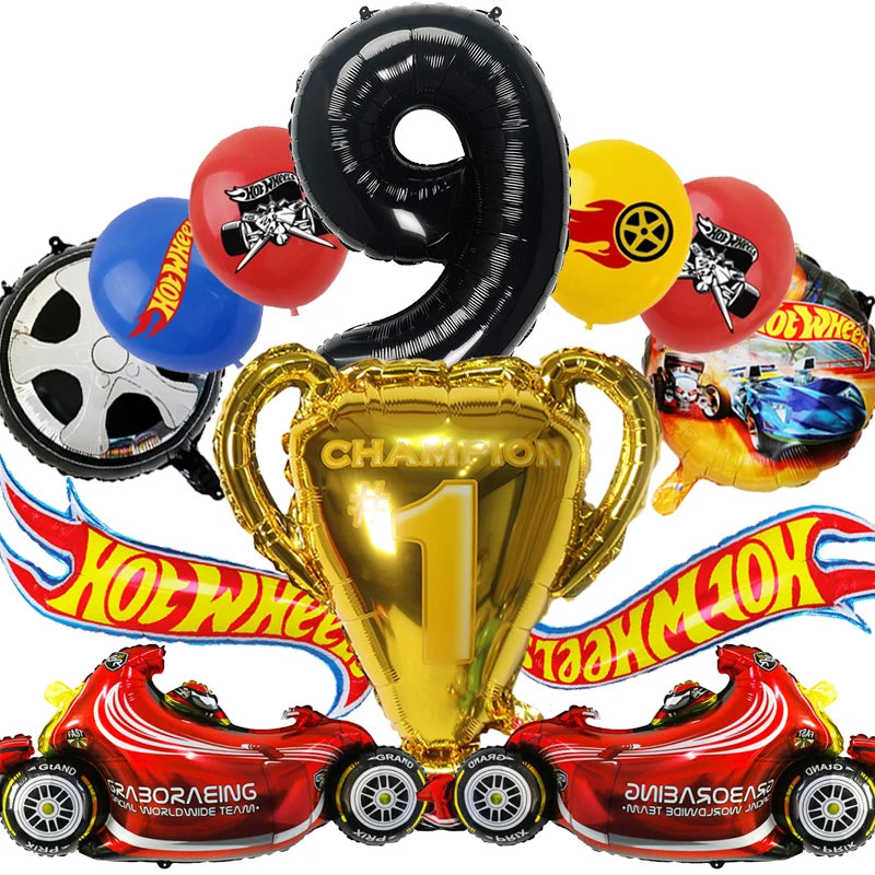Boys Favor Birthday Backdrop Decoration Kids Hot Wheels Baby Shower Balloons Paper Tableware Cartoon Race Car Party Supplies