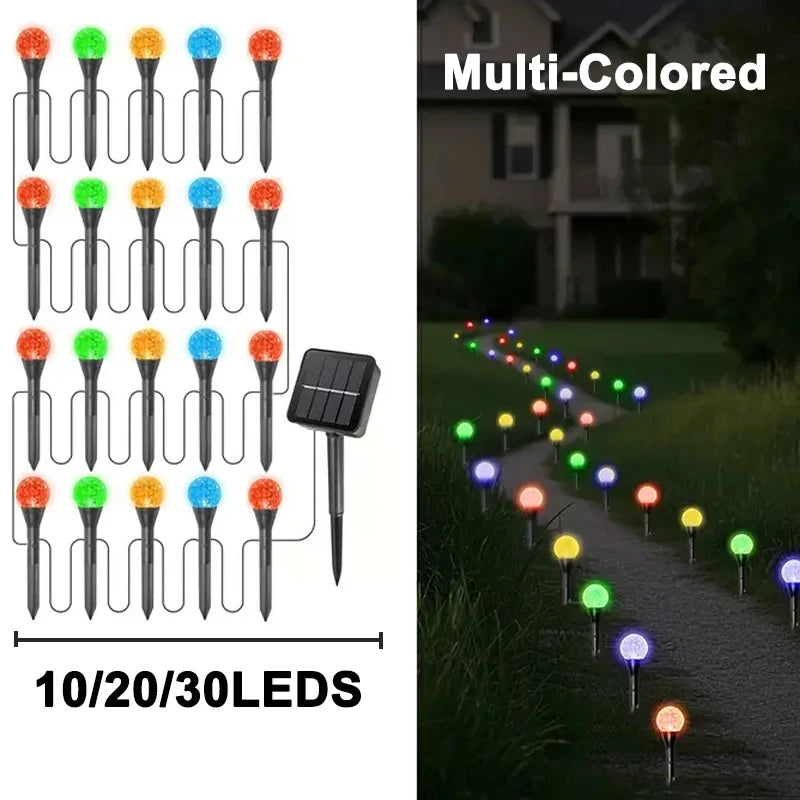 30 LED Solar Bubble Ball Lawn Lights Waterproof Solar Pathway String Light for Outdoor Garden Patios Trail Lighting Decoration