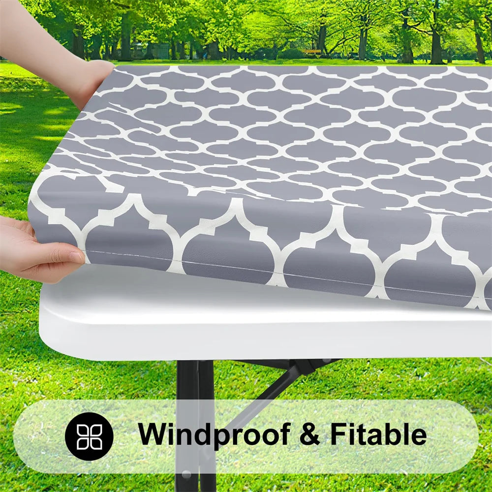 Olanly Rectangle Table Cloth Waterproof Elastic Fitted Table Covers For 4 Foot Tables Wipeable Tablecloth Camping Indoor Outdoor