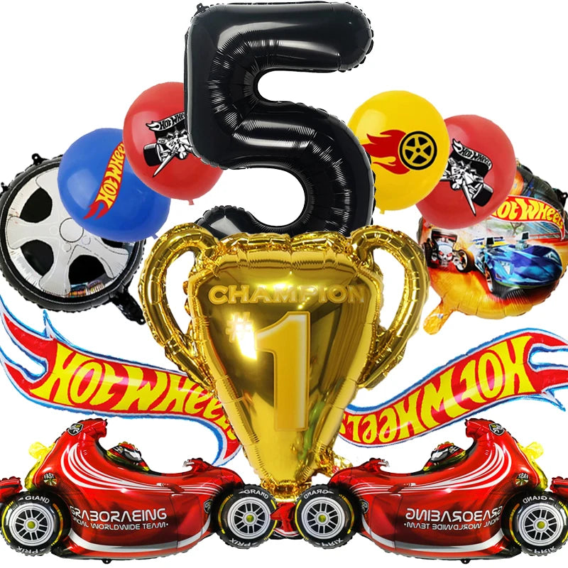 Boys Favor Birthday Backdrop Decoration Kids Hot Wheels Baby Shower Balloons Paper Tableware Cartoon Race Car Party Supplies