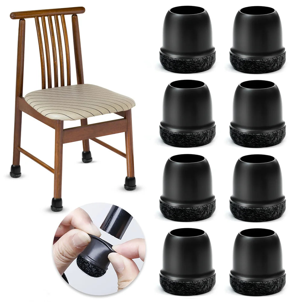 8pcs Round Table Chair Leg Floor Protector Foot Cover Black Anti- Slip Silicone Furniture Feet No Scratches for Hardwood Floors