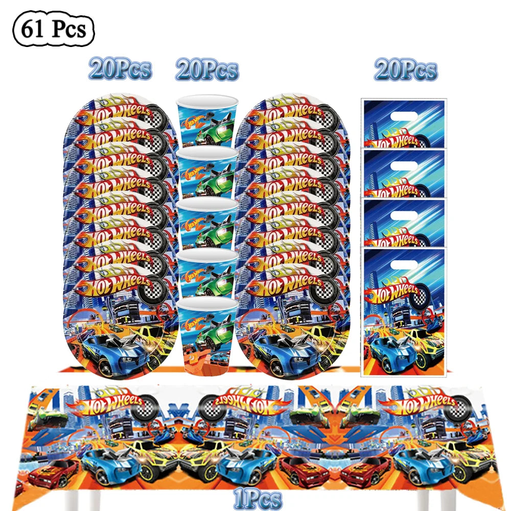 Boys Favor Birthday Backdrop Decoration Kids Hot Wheels Baby Shower Balloons Paper Tableware Cartoon Race Car Party Supplies