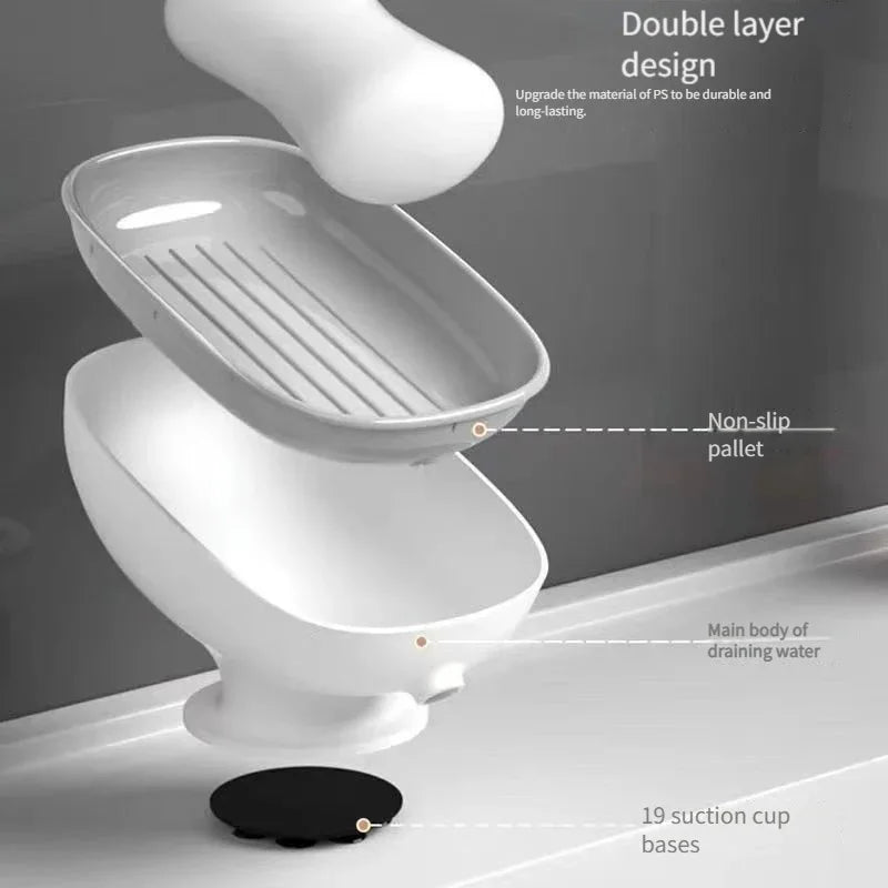 Soap Storage Box – PS Material, Uncovered, Double-Layer with Drainage Plate, Detachable