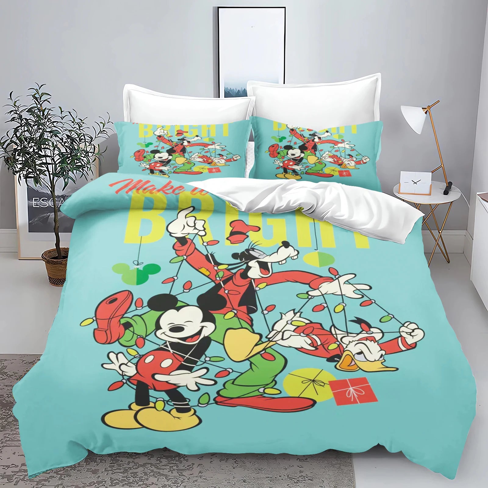 Mickey  Cute Printed Cartoon Quilt Duvet Cover Set Bedding Twin 3-Piece 1 3D Children's