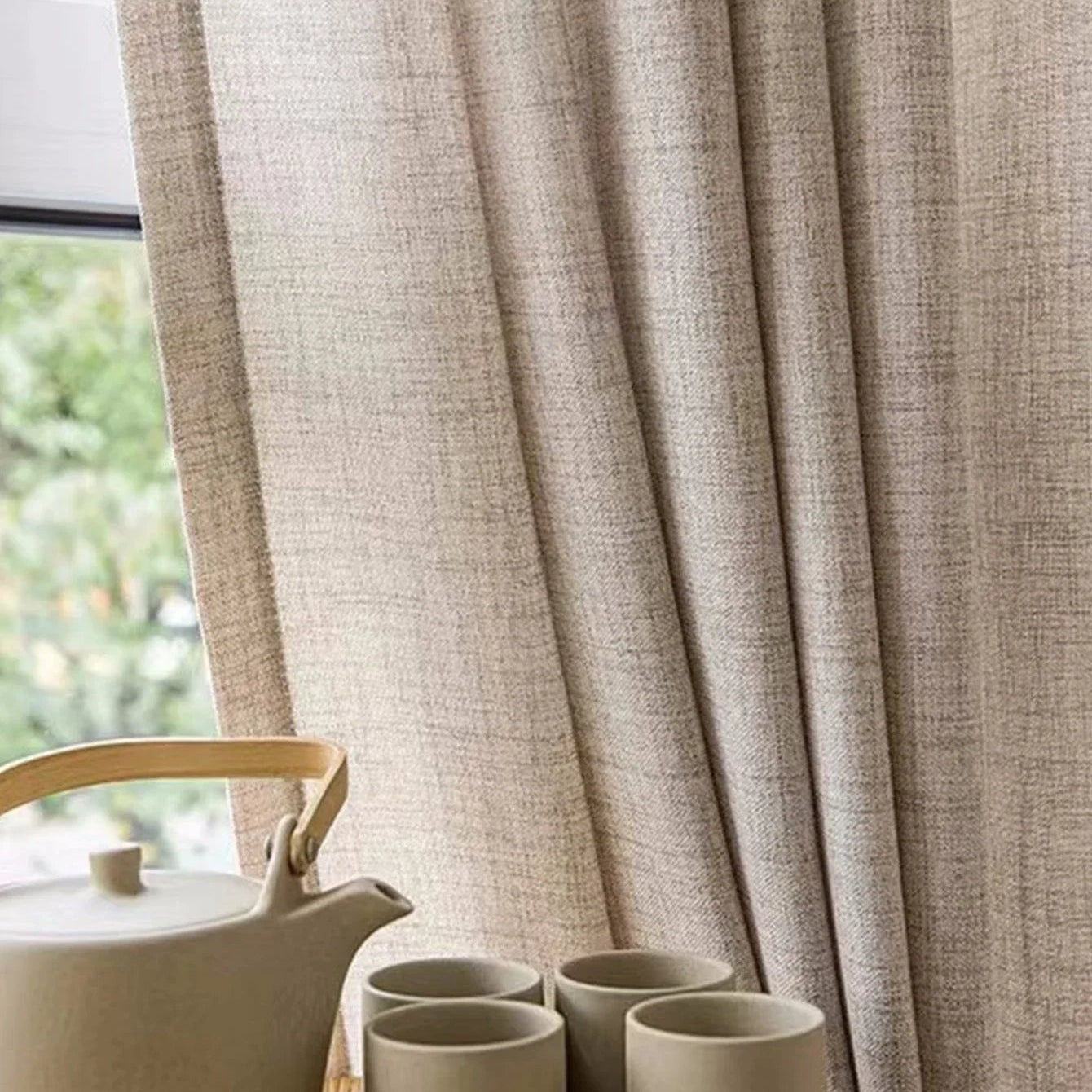 Korean Style Thickened Cotton and Linen Half Set Curtains for Bedroom Living Room and Curtains and Polyester