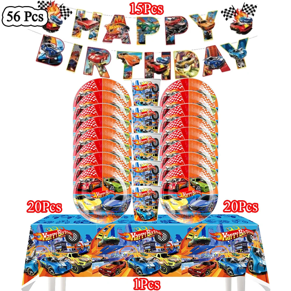 Boys Favor Birthday Backdrop Decoration Kids Hot Wheels Baby Shower Balloons Paper Tableware Cartoon Race Car Party Supplies