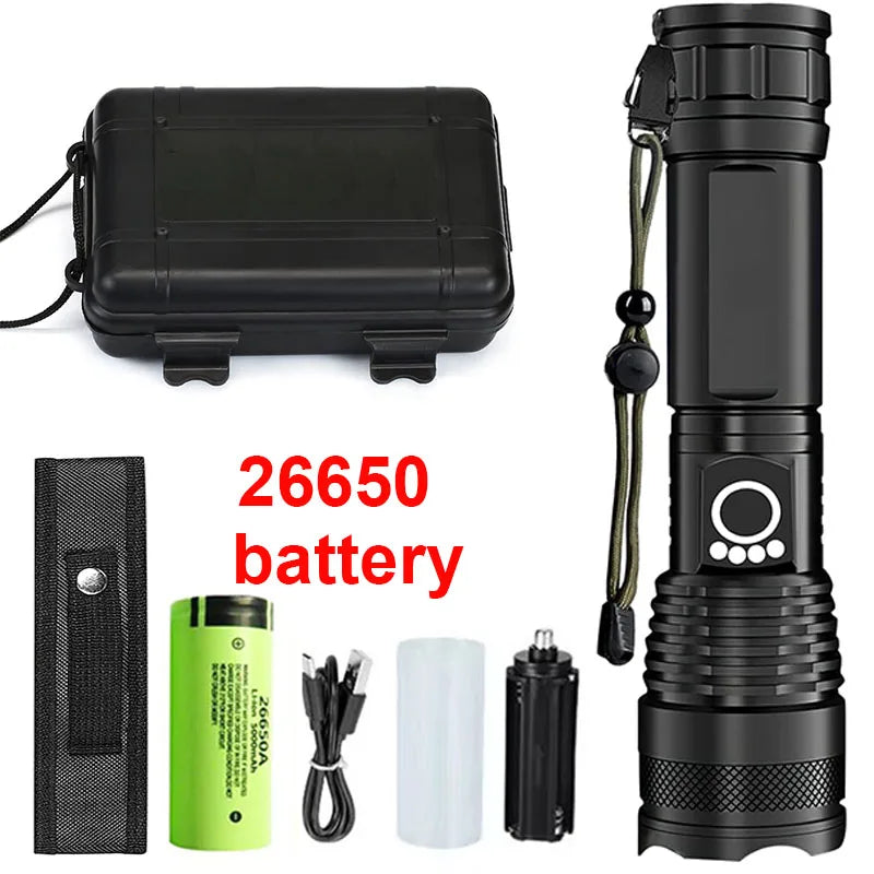 High Power Rechargeable LED Tactical Flashlight  Aluminum Alloy Telescopic Zoom Torch Lamp for Outdoor Camping Fishing