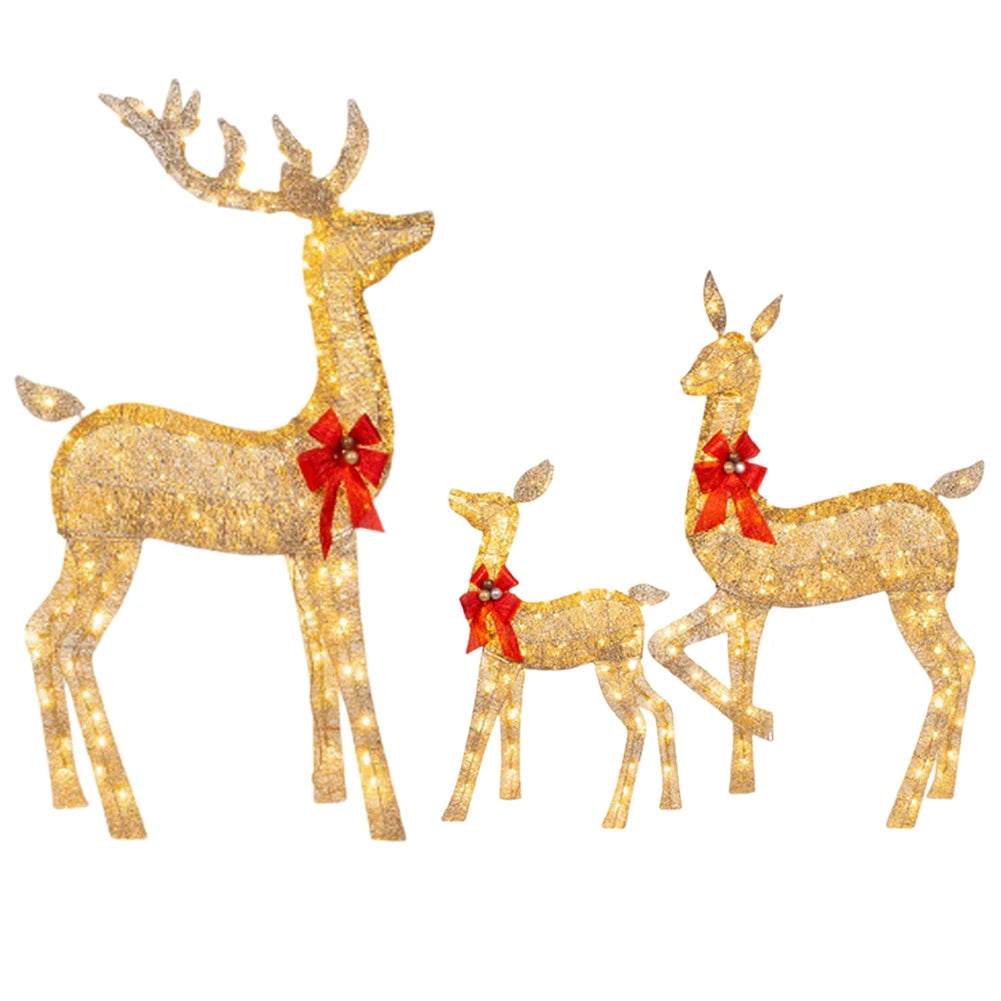 3 Pcs Light Up Christmas Yard Decoration Cute Lighted Reindeer Xmas Decoration Light Up Display for Yard Patio Lawn Garden Party