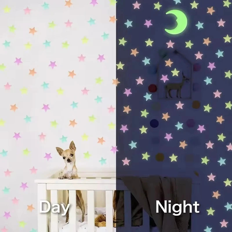 Glow in The Dark Stars Stickers - Self Adhesive Wall Decals for Kids Room Decor, DIY Night Sky Ceiling, Luminous Party Supplies