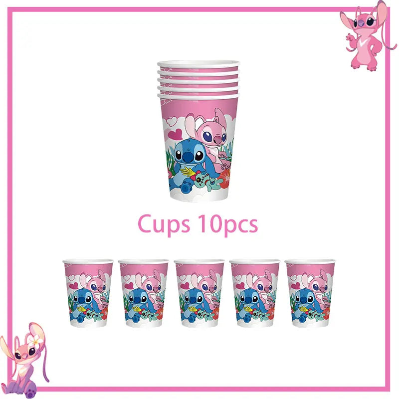 Stitch Birthday Party Decoration Pink Theme Paper Napkins Plates Cups Tableware Set Background Party Decoration Supplies For Kid
