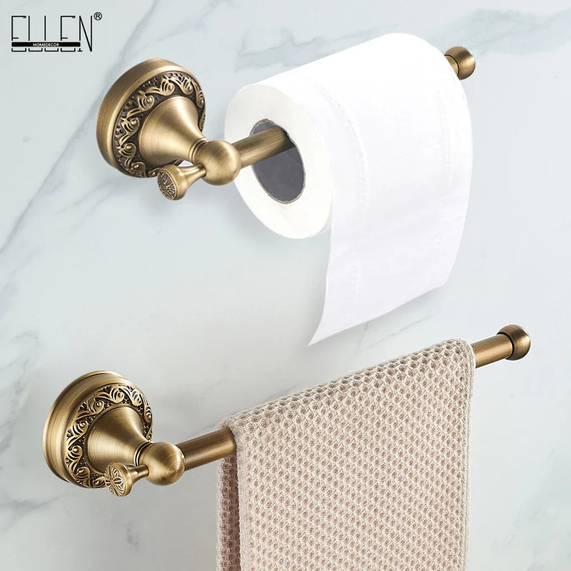 Antique Brass 2pc Bathroom Accessories Set, Bronze Dispenser Towel Rod and Toilet Paper Holder for Bathroom Wall Mounted