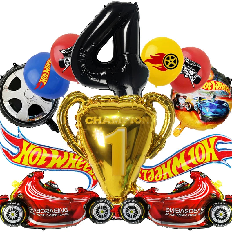 Boys Favor Birthday Backdrop Decoration Kids Hot Wheels Baby Shower Balloons Paper Tableware Cartoon Race Car Party Supplies